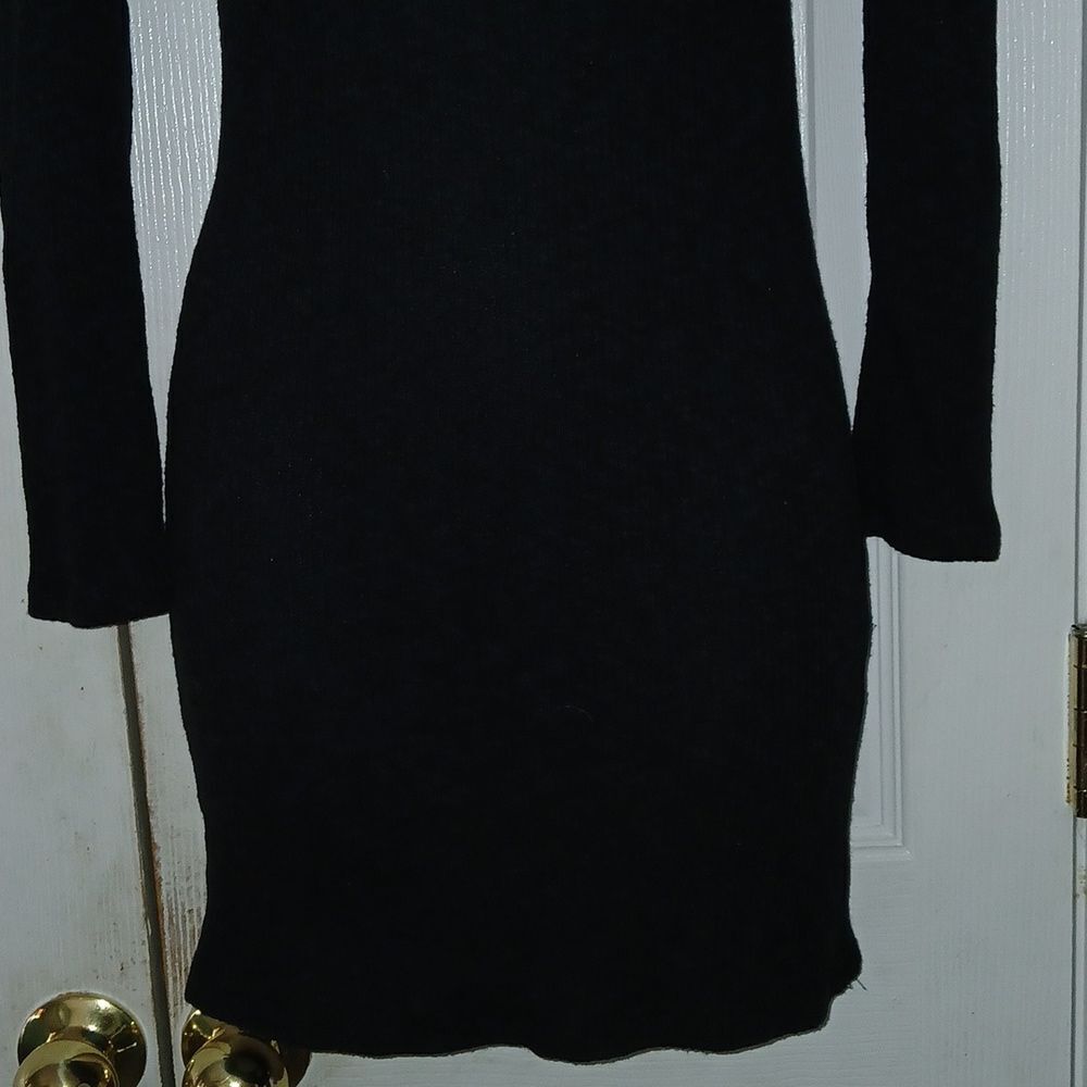 Vestique Stretch Black Fitted Long Sleeve Ribbed Sweater Dress Sz M — image 2 of 5